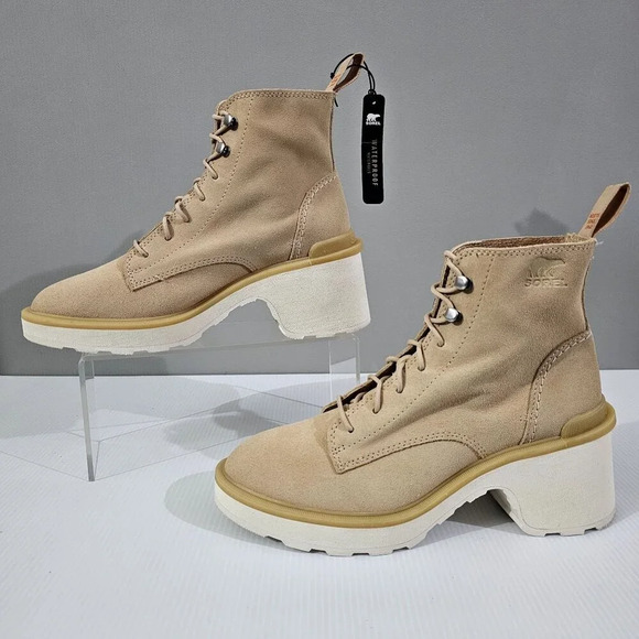 NEW Sorel Hi Line Ankle Boot Womens 7.5 Tan Leather Waterproof Hiking Lug Sole - Picture 2 of 13